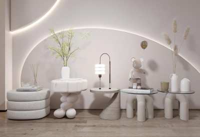 现代奶油风床头柜3D模型下载